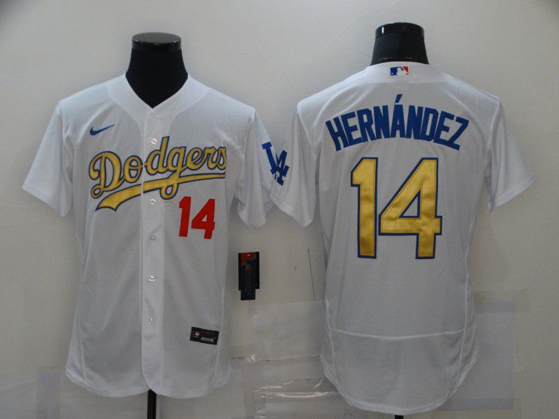 Men Los Angeles Dodgers #14 Hernandez White Elite 2024 Nike MLB Jersey style 1